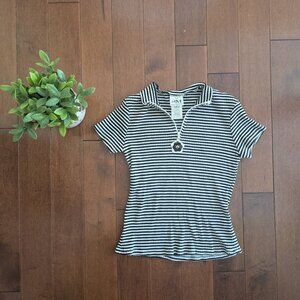 Vintage Black and White Striped Short Sleeve Tee